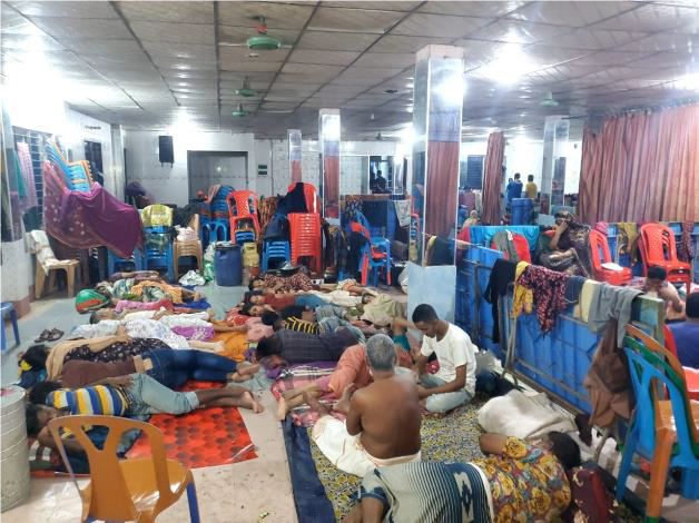 Les centres de santé de GK Savar, le partenaire du Secours populaire au Bangladesh, ont servi d'abris pour de nombreux sinistrés dont les habitations étaient inondées. Ici, il s'agit du centre de santé de Pagla Bazaar.