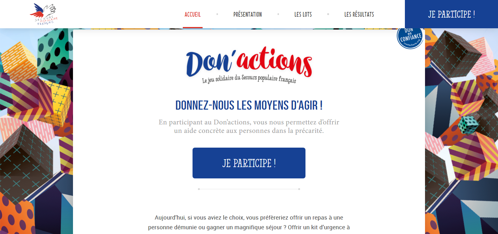 Autour du Don'actions se joue la mise en mouvement de toutes les bonnes volontés. Ici, le site spécial du Don'actions.