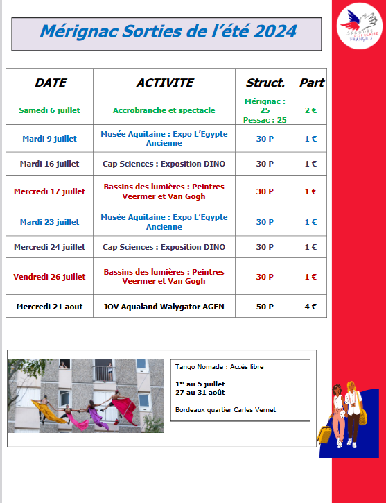 SPF Mérignac sorties été 2024