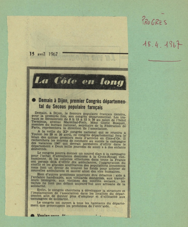 1er Congrès départemental - 15 avril 1967