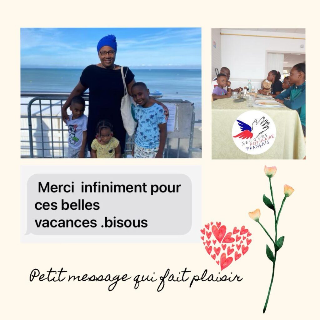 photo d'une maman et ses enfants avec un mot de remerciement "Merci infiniment pour ces belles vacances. Bisous"